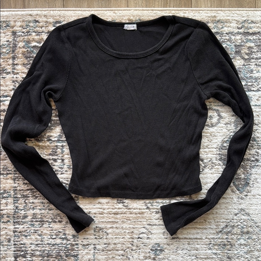 Garage Black Fitted Crop Long Sleeve Top